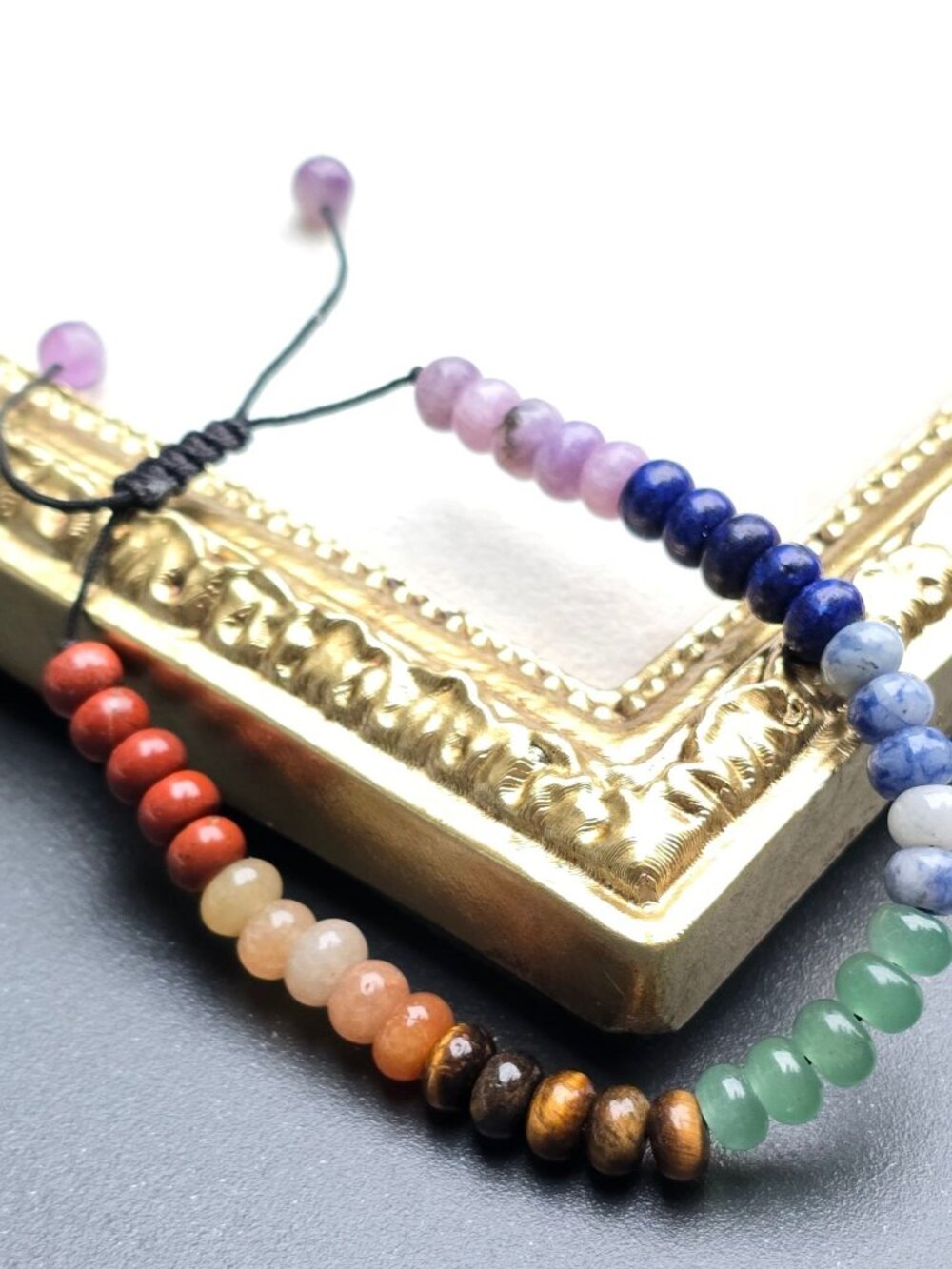 Handmade ✦ Natural Chakra Gemstone Bracelet ✦ Adjustable Black Cord 8mm Beads